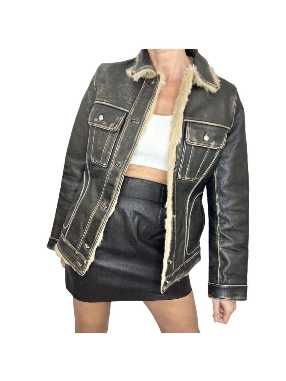 Zara dark brown faux vegan leather pull on mini skirt S
